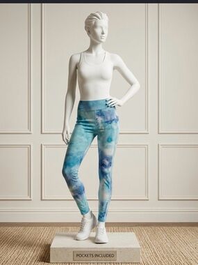 High-Waist Tie-Dye Leggings with Pockets - Blue